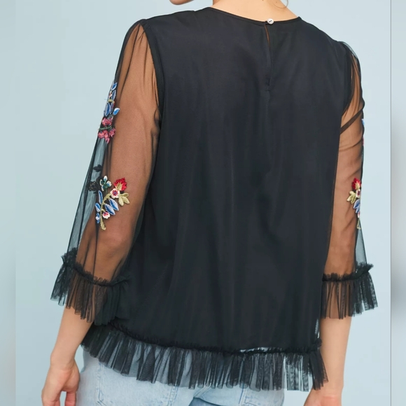 Anthropologie Daria Embroidered Black and Floral Top by Ranna Gill - Picture 2 of 9